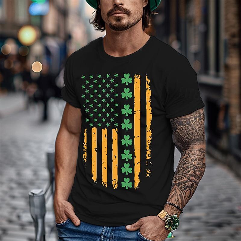 Men's Shamrock National Flag T Shirt Tee Top Cotton Short Sleeve Graphic Shirt Black White Comfortable Tee St.Patrick's Day Holiday Fashion Designer Clothing4