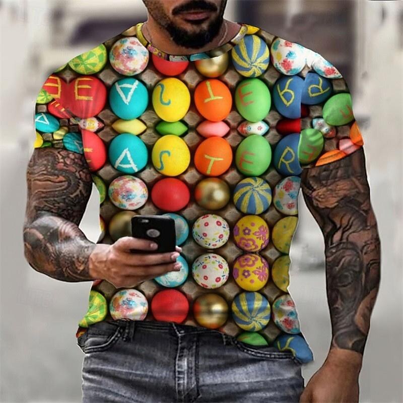 Easter Men's Graphic Egg Short Sleeve Shirt T shirt Tee Tee Top Short Sleeve T shirt 3D Print Crew Neck Shirt Fashion Designer Casual Vacation Daily Holiday Red Blue Sky Blue Summer Clothing Apparel4