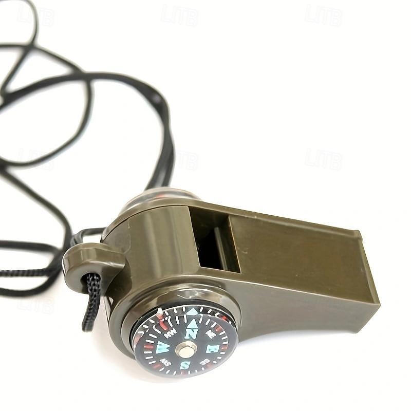 1pc 3-In-1 Emergency Survival Whistle With Compass Thermometer For Camping Hiking Outdoor Tools, Referee Cheerleading Whistle2