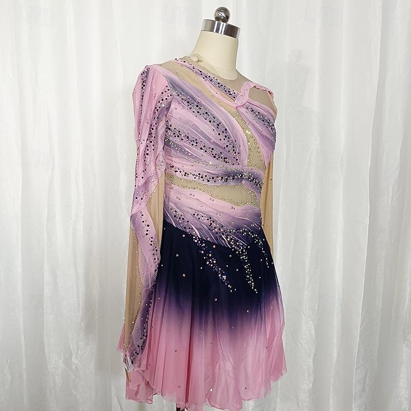 Latin Dance Ballroom Dance Gymnastics Dress Glitter Splicing Crystals / Rhinestones Women's Girls' Performance Party Long Sleeve Natural Elastic Mesh Elastane3