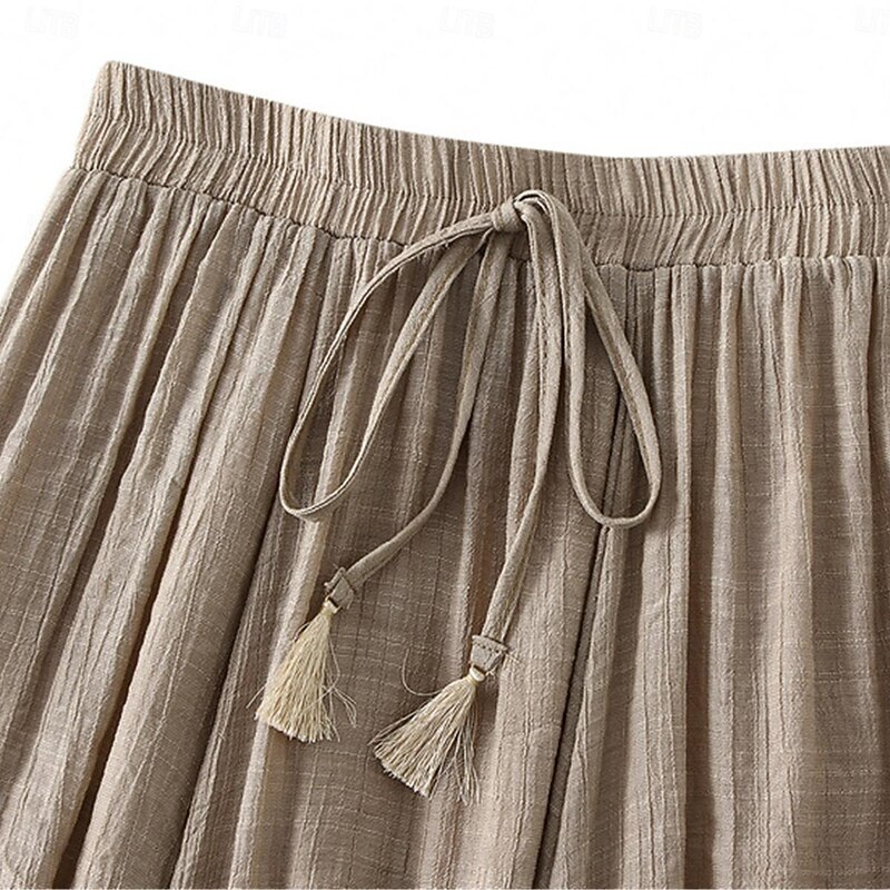 Women's Skirt Linen Skirts Fashion Casual Midi High Waist Skirts Solid Colored Drawstring Casual Daily Weekend Black Pink Blue Khaki Summer Cotton And Linen2
