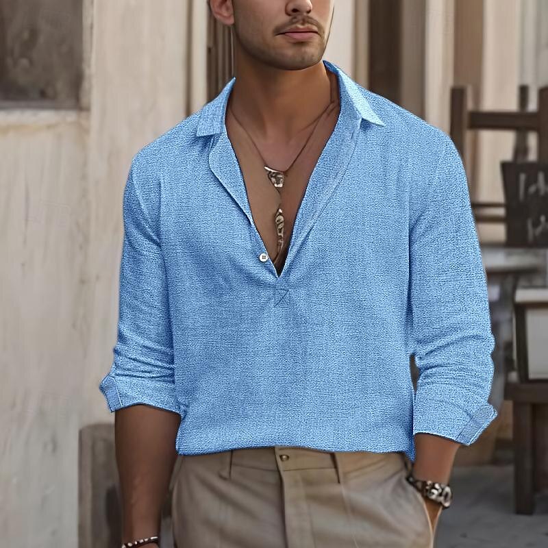 Men's Shirt Linen Shirt Summer Shirt Beach Wear Casual Shirt Button Up Shirt Plain Casual Daily Black White Blue Green Long Sleeve Lapel Spring & Summer Clothing Apparel2