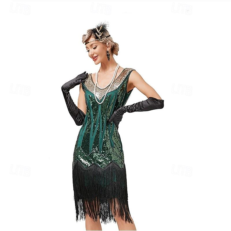 Retro Vintage Roaring 20s 1920s Flapper Dress Dress Masquerade The Great Gatsby Sequins Tassel Fringe Fancy Dress Women's Carnival Masquerade Wedding Wedding Guest Party / Evening Adults' Dress4