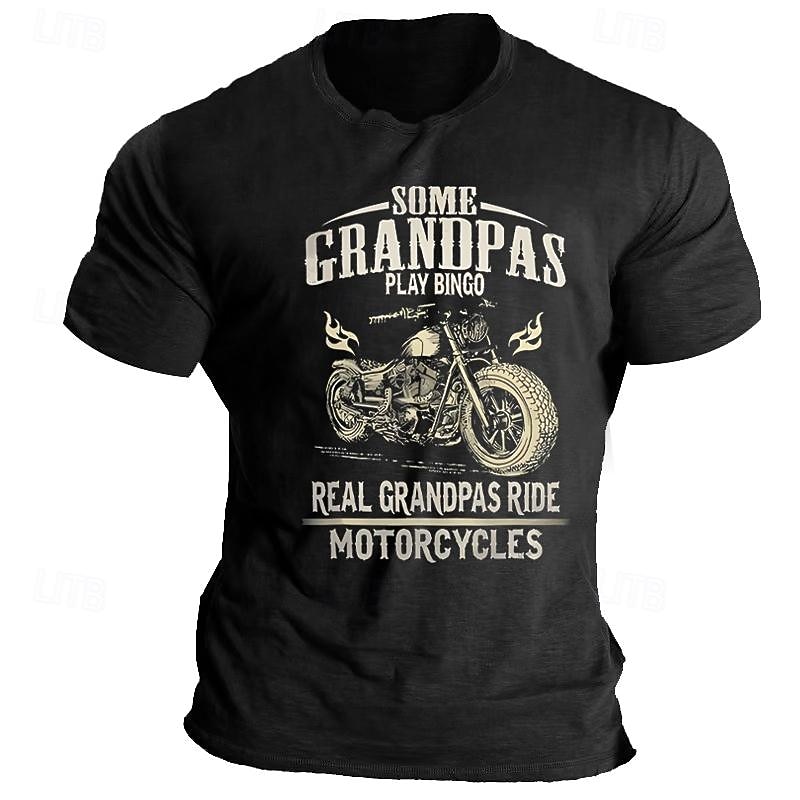 Mens T-Shirt Short Sleeve Graphic Real Grandpas Ride Motorcycles Biker Grandpa Funny Gift