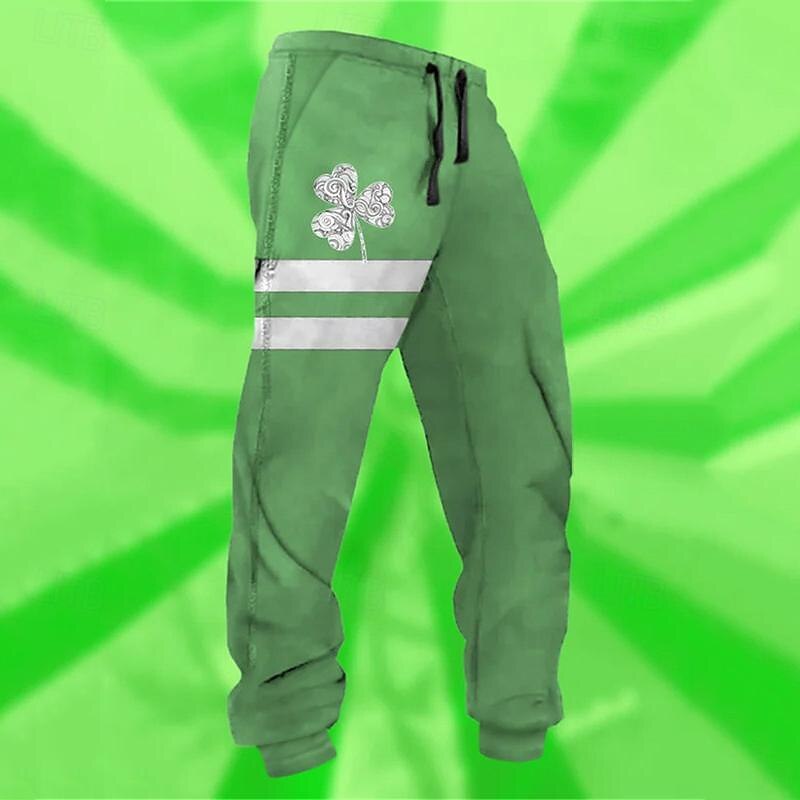 St Paddys St.Patrick's Day Shamrock Luck Men's Casual 3D Printed Sweatpants Elastic Waist Drawstring Jogger Pant Festival Party Wear S TO 3XL2