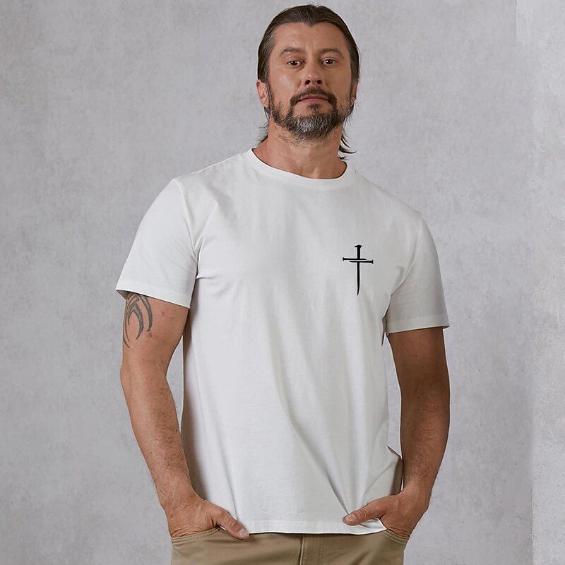 Men's Cross T Shirt Tee Top 100% Cotton Short Sleeve Graphic Shirt White Dark Blue Beige Comfortable Tee Vacation Street Fashion Designer Clothing4