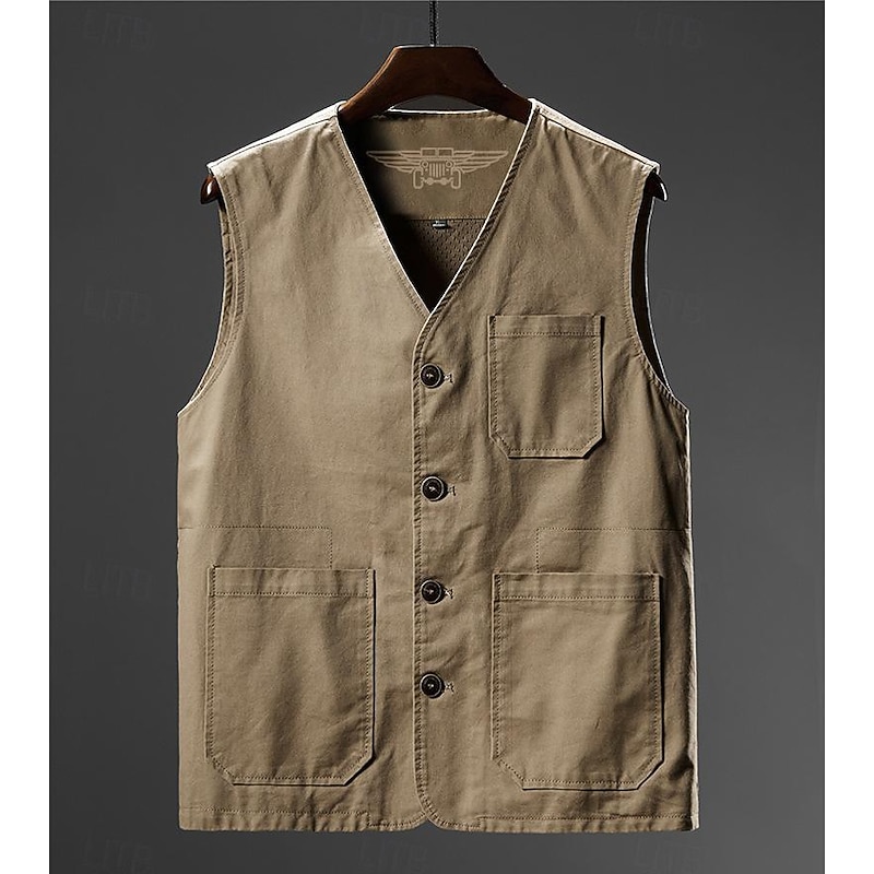 Men's Vest Gilet Fishing Vest Hiking Vest Sleeveless Vest Gilet Jacket Outdoor Fishing Daily Wear Vacation Modern Contemporary Casual Summer Spring Button Pocket 95% Cotton Breathability Soft2