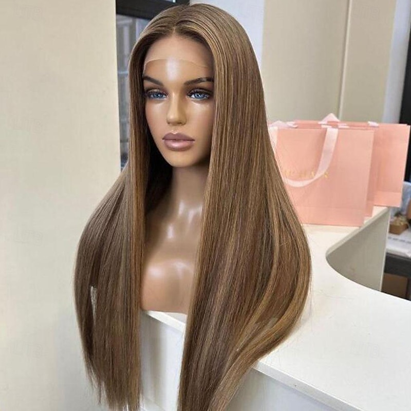 Remy Human Hair 13x4 Lace Front Wig Free Part Brazilian Hair Silky Straight Brown Wig 130% 150% Density Natural Hairline 100% Virgin  For Women Long Human Hair Lace Wig3
