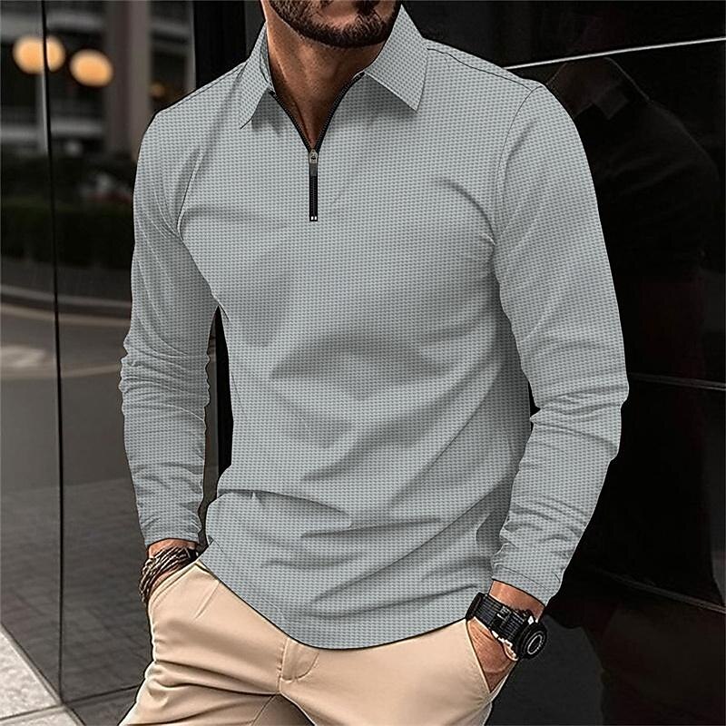 Men's Waffle Polo Shirt Quarter Zip Polo Daily Holiday Turndown Long Sleeve Fashion Modern Plain Texture Spring &  Fall Regular Fit Black White Blue Brown Green Khaki Waffle Polo Shirt4