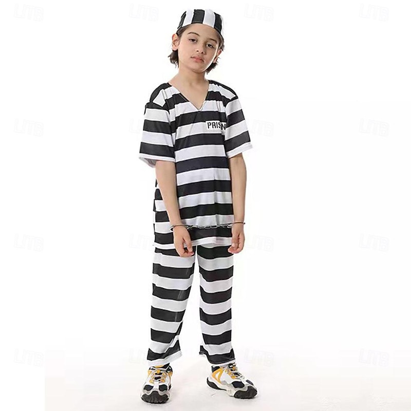 Prisoner Halloween Cosplay Costume Masquerade Career Costumes Carnival Costume Cosplay Kid's Boys' Girls' Carnival Masquerade Mardi Gras Carnival Party Masquerade Easy Halloween Costumes Dress Up2