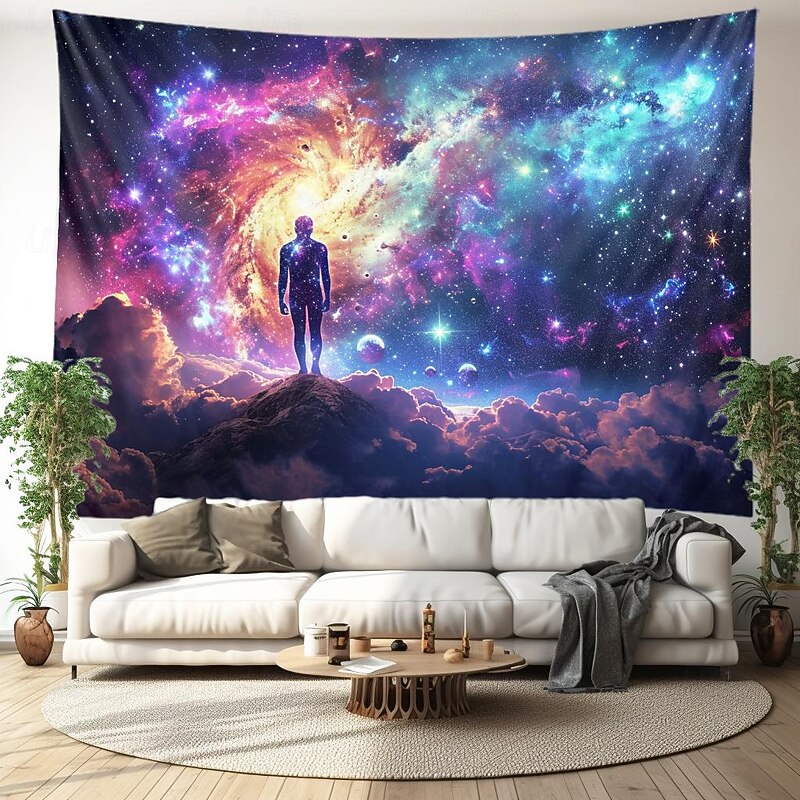 Blacklight Tapestry UV Reactive Glow in the Dark Universe Trippy Mountain Misty Nature Landscape Hanging Tapestry Wall Art Mural for Living Room Bedroom3