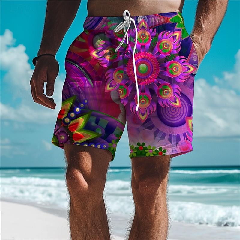Men's Gradient Color Flower / Floral Swim Trunks Swim Shorts Board Shorts Mid Waist Vacation Hawaiian Holiday Vacation Holiday Beach Drawstring with Mesh lining Elastic Waist Designer Clothing Apparel2
