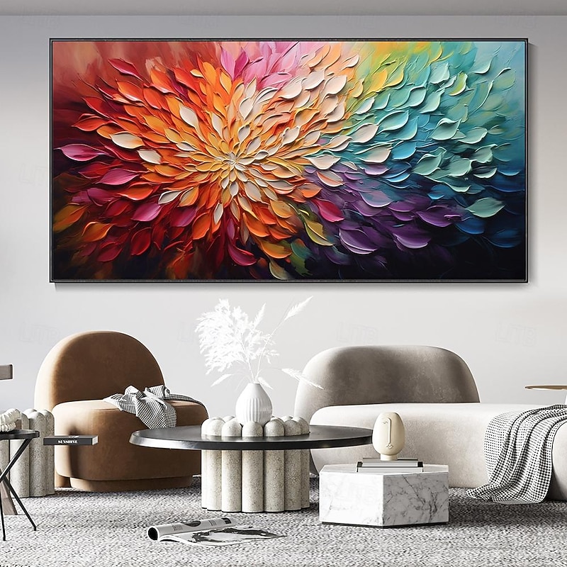 Hand painted knife Flower Oil Painting on Canvas  Artist Outfit Blooming Flower Botanical painting Landscape Art texture painting for  Living Room Decor Painting Wall Decor Painting