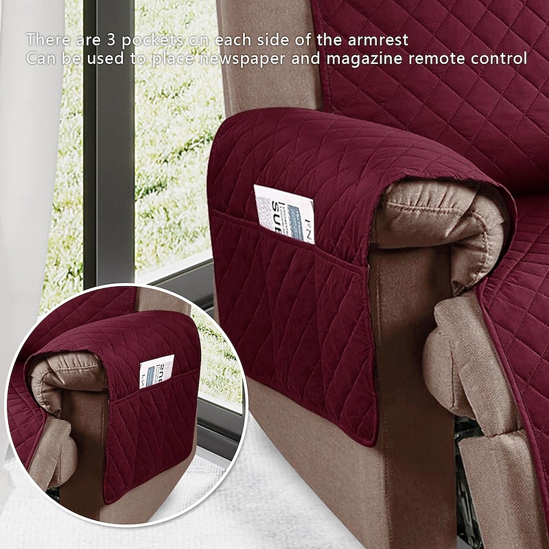 Recliner Covers Nonslip Recliner Chair Covers for Reclining Chair with Pockets, Quilted Thick Recliner Slipcovers for Pets and Kids4