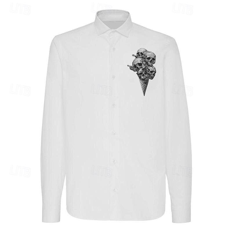 Men's Dress Shirt Printed Shirts Skeleton Vacation Party Black White Long Sleeve Turndown Summer Spring Clothing Apparel Print3