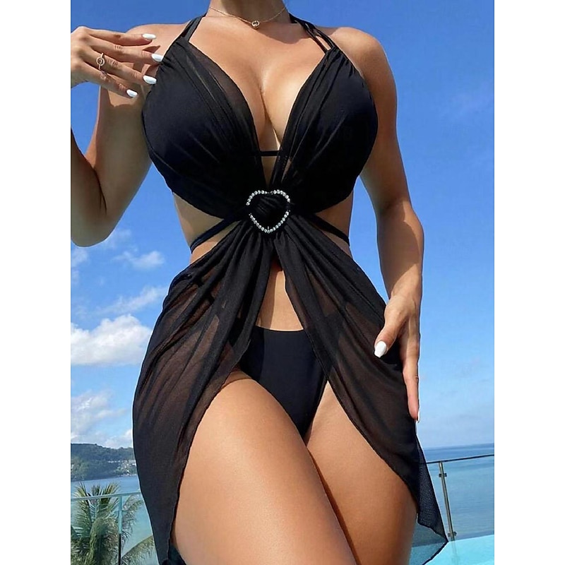 Women’s Normal Pajamas Sexy Bodies Sets Plain Hot Sexy Holiday Home Bed Swimming Polyester Quick Dry Outdoor Sleeveless 3-Piece Summer Black White 202