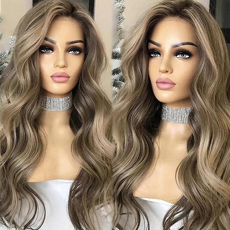 Unprocessed Virgin Hair 13x4 Lace Front Wig Free Part Brazilian Hair Wavy Multi-color Wig 130% 150% Density Highlighted / Balayage Hair 100% Virgin  Pre-Plucked For Women Long Human Hair Lace