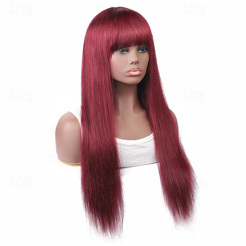 Full Mechanism Wig 99J# Burgundy Straight Hair Wig Human Hair 12-24 Inches3