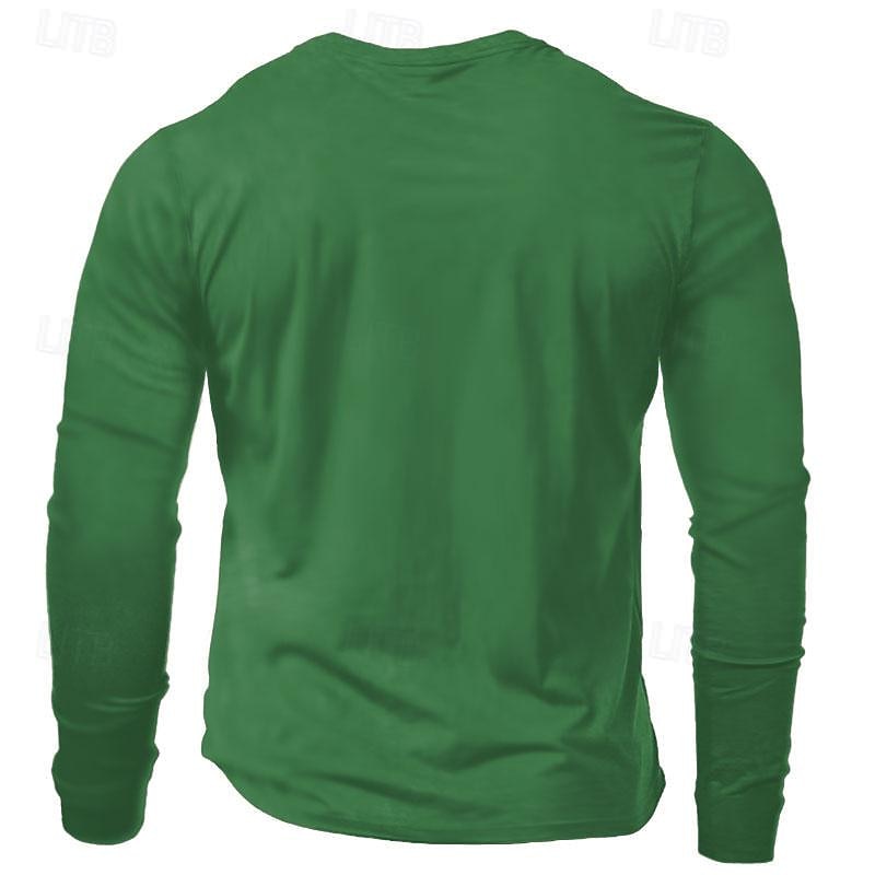 St. Patrick Men's Graphic Shamrock Beer Lucky Irish T Shirt T shirt Tee Long Sleeve T shirt 3D Print Crew Neck Shirt Fashion Designer Casual Sports Outdoor Holiday Going out Black Blue Green Spring2