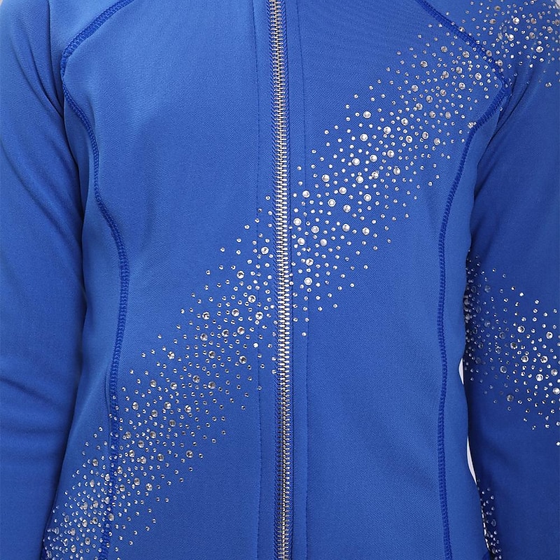 Figure Skating Jacket with Pants Women's Girls' Ice Skating Tights Outfits Royal Blue High Elasticity Training Practice Professional Skating Wear Thermal Warm Crystal / Rhinestone Long Sleeve Ice4
