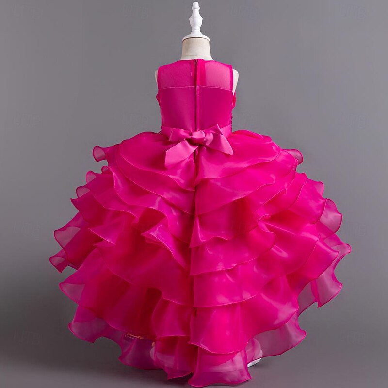 Kids Girls' Dress Party Dress Solid Color Sequin Flower Sleeveless Wedding Birthday Christening dress Princess Beautiful Mesh Flower Girl's Dress Summer Spring Fall 3-12 Years White Pink Red2