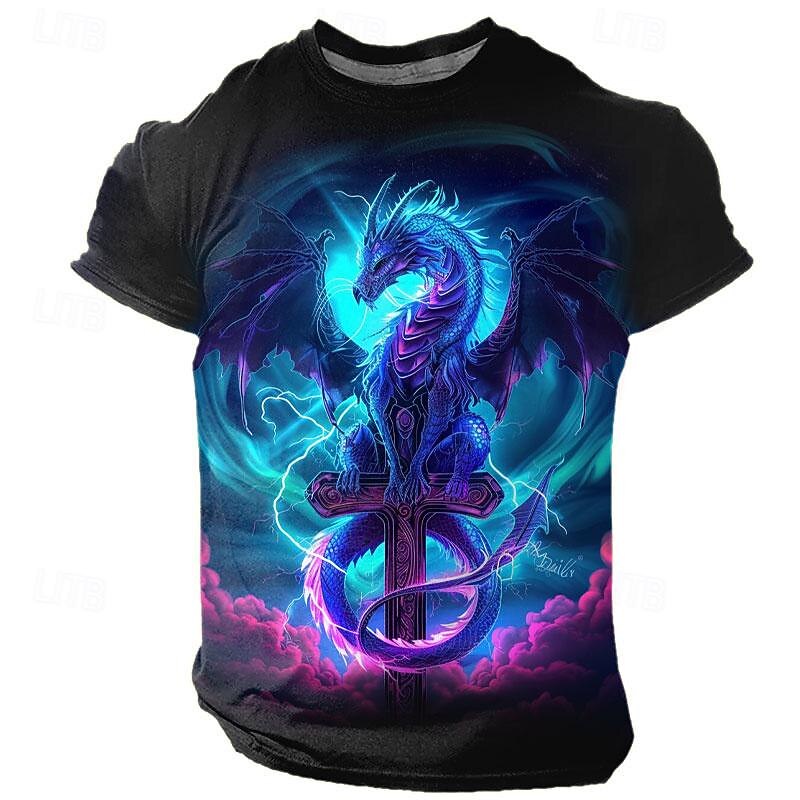Men's Graphic Animal Dragon T Shirt Short Sleeve T shirt 3D Print Crew Neck Shirt Casual Subculture Sports Outdoor Holiday Going out Blue Sky Blue Purple Spring & Summer Clothing Apparel S M L XL 2XL3