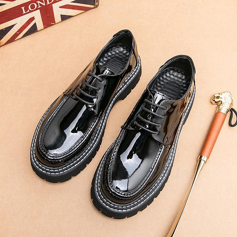 Men's Oxfords Formal Shoes Platform Sneakers Platform Loafers Vintage Classic Casual Wedding Daily PU Height Increasing Comfortable Slip Resistant Lace-up Black Green Spring Fall2