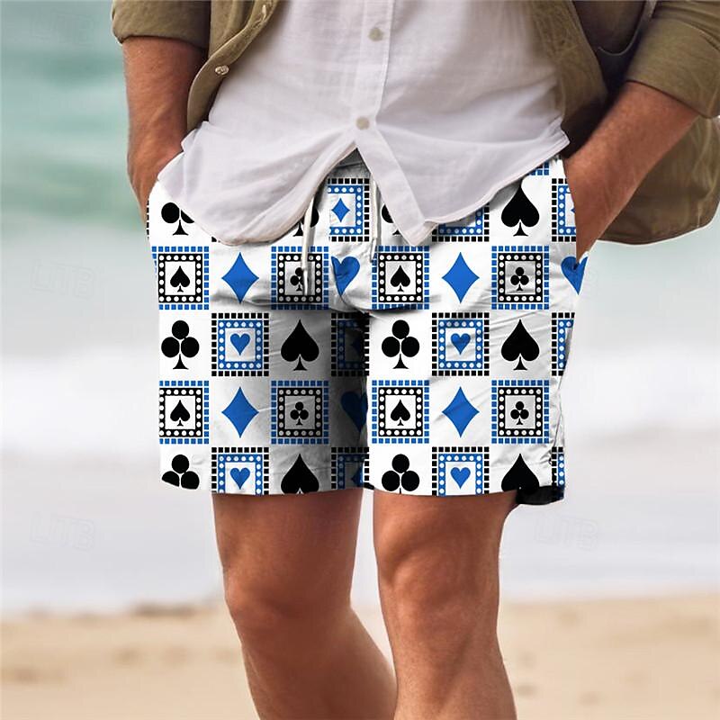 Men's Heart Poker Swim Trunks Swim Shorts Board Shorts Mid Waist Vacation Hawaiian Holiday Vacation Holiday Beach Drawstring with Mesh lining Elastic Waist Designer Clothing Apparel4