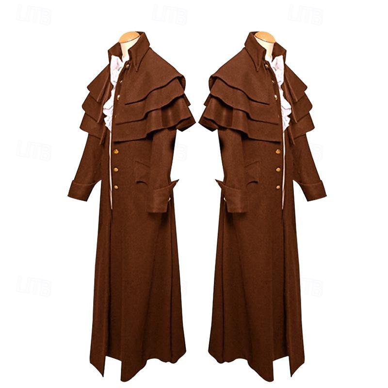 Retro Vintage Punk & Gothic Medieval Coat Outerwear Prince Plague Doctor Nobleman Solid Colored Fancy Dress Men's Steampunk Halloween Carnival Masquerade Party Prom Adults' Coat3
