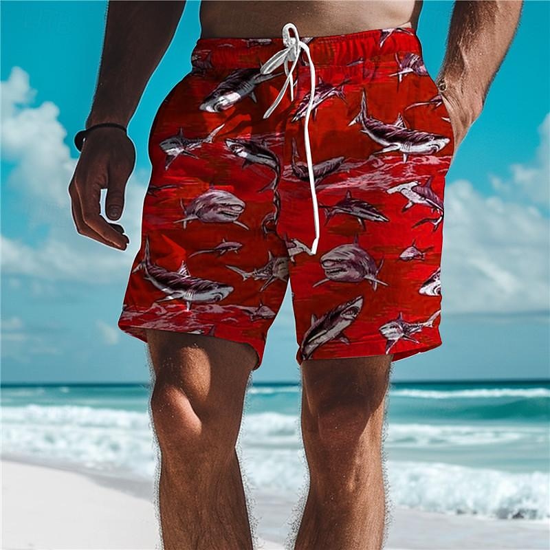 Men's Shark Swimming Trunks Board Shorts Swim Shorts Mid Waist Vacation Hawaiian Holiday Vacation Holiday Beach Drawstring with Mesh lining Elastic Waist Designer Clothing Apparel3