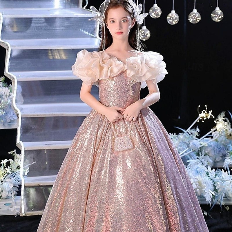 Kids Girls' Party Dress Solid Color Sleeveless Performance Wedding Mesh Princess Sweet Mesh Mid-Calf Sheath Dress Tulle Dress Flower Girl's Dress Summer Spring Fall 2-12 Years Pink Sky Blue3