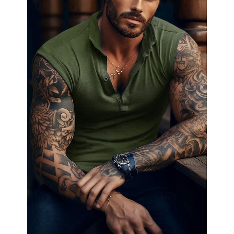 Men's Tank Top Vest Top Undershirt Sleeveless Shirt Sleeveless Henley Summer Plain Striped Fashion Designer Muscle Outdoor Going out Gym Black White Army Green Top Tee for Men2