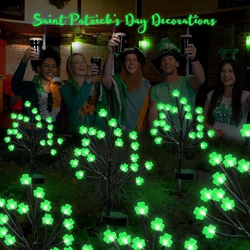 20 LED St Patricks Day Decorations Solar Shamrock Stake Lights, Outdoor Shamrock Tree Lights, With Party Gifts Decor-Solar Garden Lights, For St. Patrick's Day Outside Decoration4