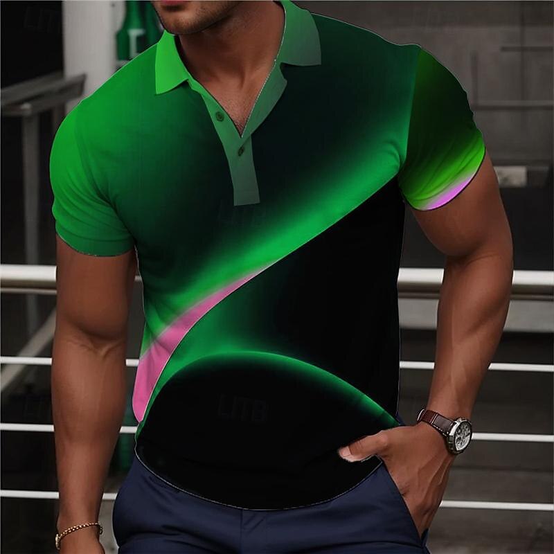 Men's Geometric Polo Shirts Golf Shirt Short Sleeve Polo Shirts Collared Shirts Business Casual Vacation Wear Formal Wear Festival Wear Buttons 3D Print Summer Blue Purple Green4
