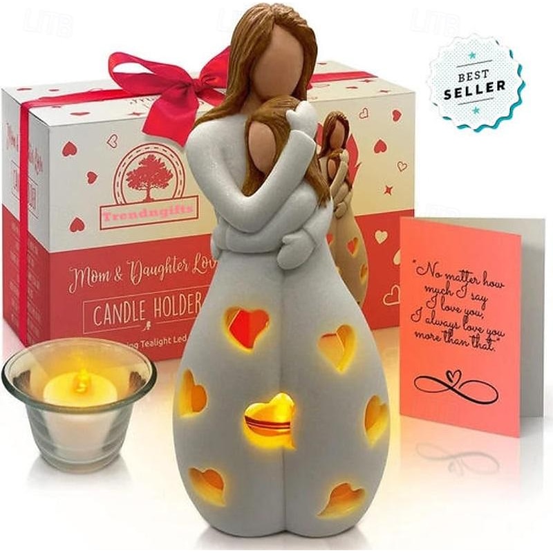 Women's Day Gifts Gifts for Mom from Daughter - Candle Holder Statue W/Flickering Led Candle Mother's Day Gifts for MoM