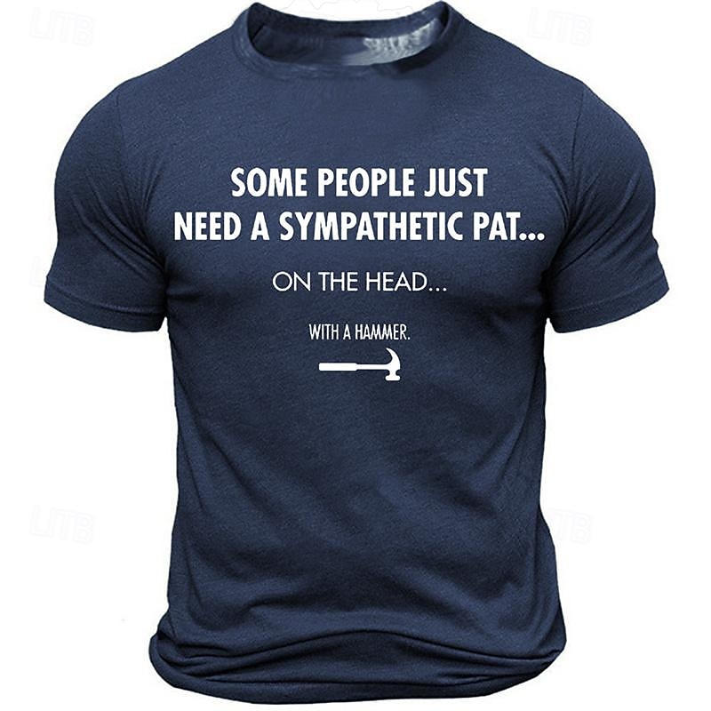 Men's Slogan T Shirt Tee Top 100% Cotton Short Sleeve Graphic Shirt Dark Blue Gray Comfortable Tee Sports Outdoor Holiday Fashion Designer Clothing3