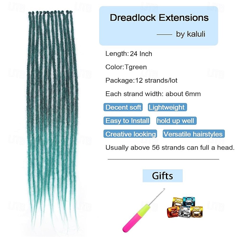 Dreadlock Extensions 1B/Green Dreads Extensions Crochet Loc Extensions Synthetic Dreadlock Extensions Clip in Dreadlocks Hair Extensions Single Ended Dreadlock Crochet Hair Dread2