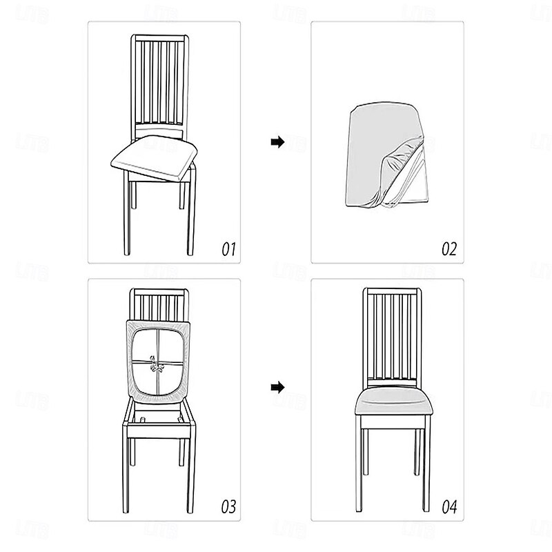 4PCS Waterproof Dining Chair Cover Stool Chair Cover Jacquard Leaves Slipcovers3