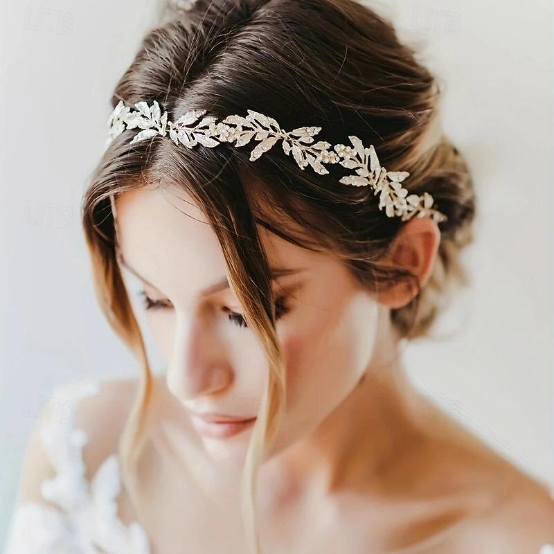 Vintage Leaf Bridal Hair Accessories Tiara Women Hair Accessories Rhinestone Crystal Headband Hairband Wedding Headwear Bridal Headdress