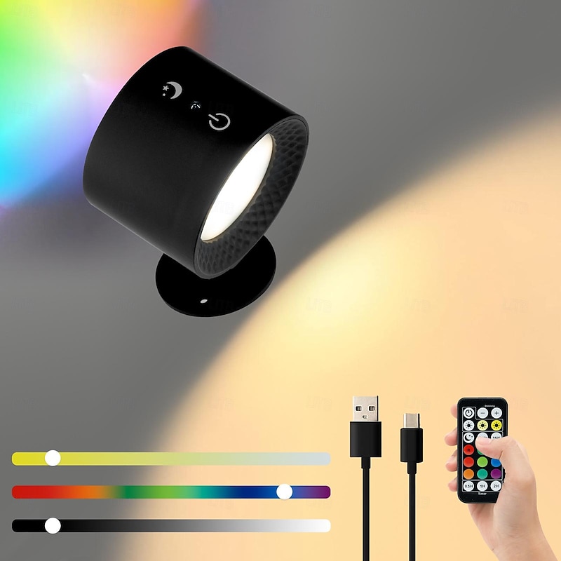 Battery Picture Light for Wall Art, Wall Sconces Wireless Magnetic Picture Light with Remote, 9 Colors RGB Rechargeable Ambient Sconce, 3 Color Temp Dimming Up Down Spotlight for Wall Bedroom 2in14