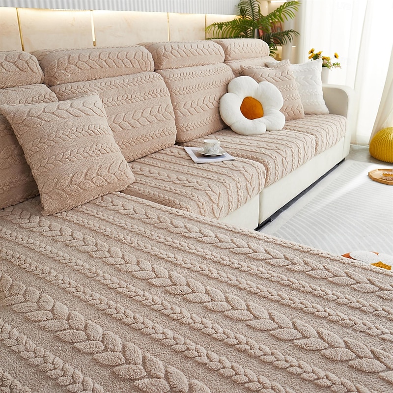 Magic Sofa Cover Stretch Jacquard Velvet Sofa Seat Couch Cushion Slipcovers, Anti-Slip Furniture Protector for Sectional 1/2/3/4 Seat Cover,L Shape Sofa Covers, Chaise Lounge Sofa Slipcover4