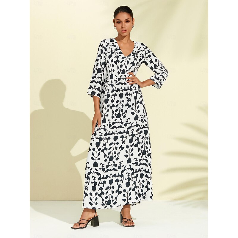 Satin Floral Geometric Maxi Dress