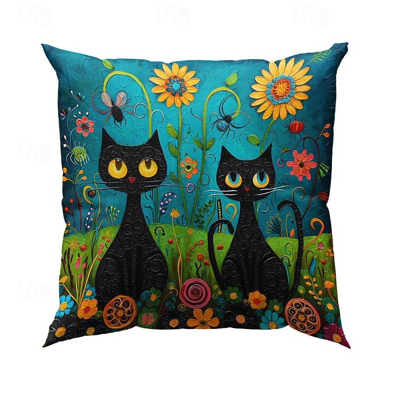 Cat Art Pattern 1PC Throw Pillow Covers Multiple Size Coastal Outdoor Decorative Pillows Soft Velvet Cushion Cases for Couch Sofa Bed Home Decor4