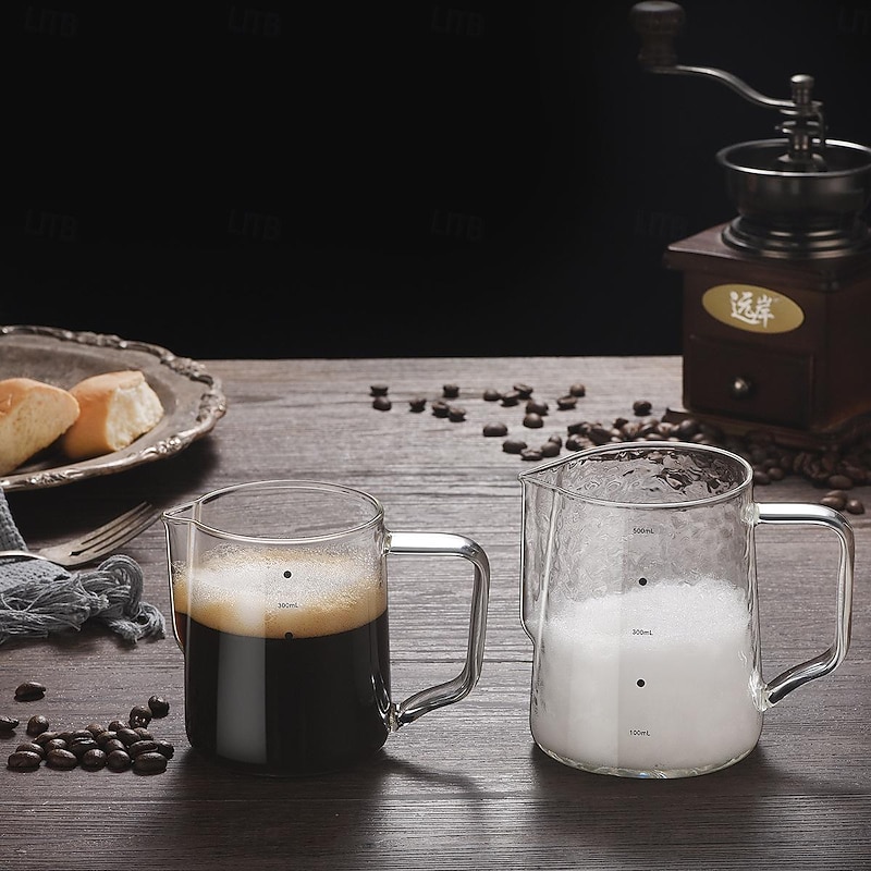Glass Coffee Milk Frothing Jugs with Scale Milk Frother Pitcher Barista Espresso Coffee Latte Milk Pitcher Coffee Jugs 300/500ml
