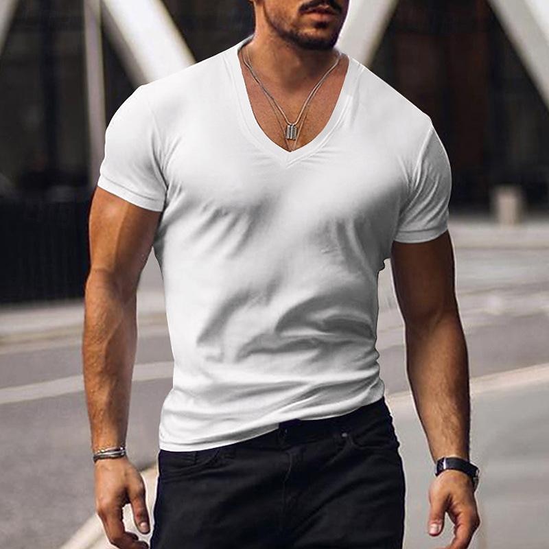 Men's T Shirt Tee Short Sleeve Shirt Tee Top Short Sleeve V Neck Spring & Summer Plain Fashion Designer Basic Vacation Street Going out Wine Black White Top Tee for Men