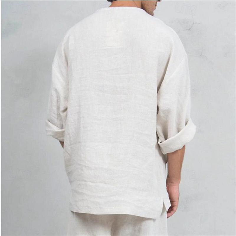 Men's Shirt Summer Shirt Casual Shirt Beach Shirt White Pink Navy Blue Long Sleeve Plain V Neck Vacation Hawaiian Clothing Apparel Cotton Cotton Blend Fashion Casual Comfortable3