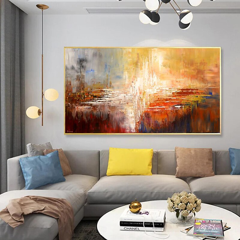 Handmade Oil Painting  Canvas wall Art Decoration  Abstract Knife Painting  Sun Gold For Home Decor Rolled Frameless Unstretched Painting