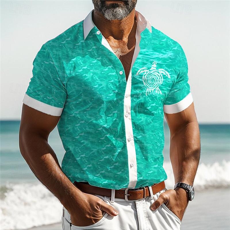 Men's Tropical Turtles Shirt Summer Hawaiian Shirt Aloha Shirt Short Sleeve Shirt Turndown Vacation Hawaiian Outdoor Vacation Hawaiian Blue Green Gray S M L4