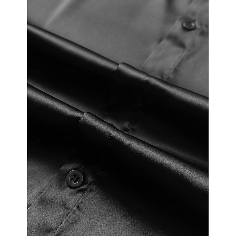 Men's Shirt Satin Shirt Casual Shirt Button Up Shirt Plain Wedding Vacation Black White Wine Navy Blue Long Sleeve Lapel Spring &  Fall Clothing Apparel4