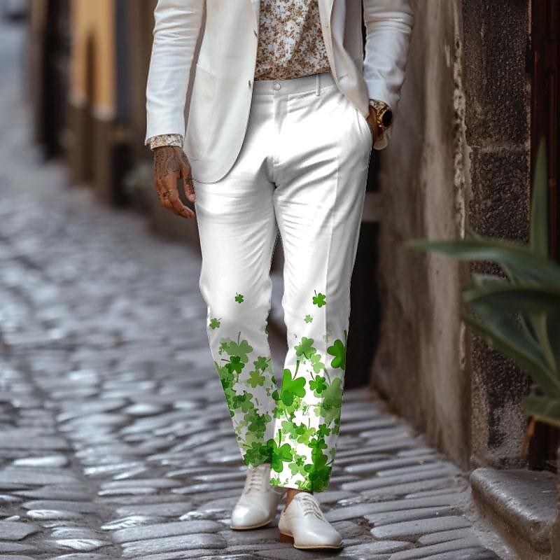 St Paddys St.Patrick's Day Shamrock Luck Classic Men's Casual 3D Printed Dress Pants Flat Front Straight-Leg Relaxed-fit Polyester Medium Waist Pants Outdoor Street Wear to Work Daily Wear S TO 3XL